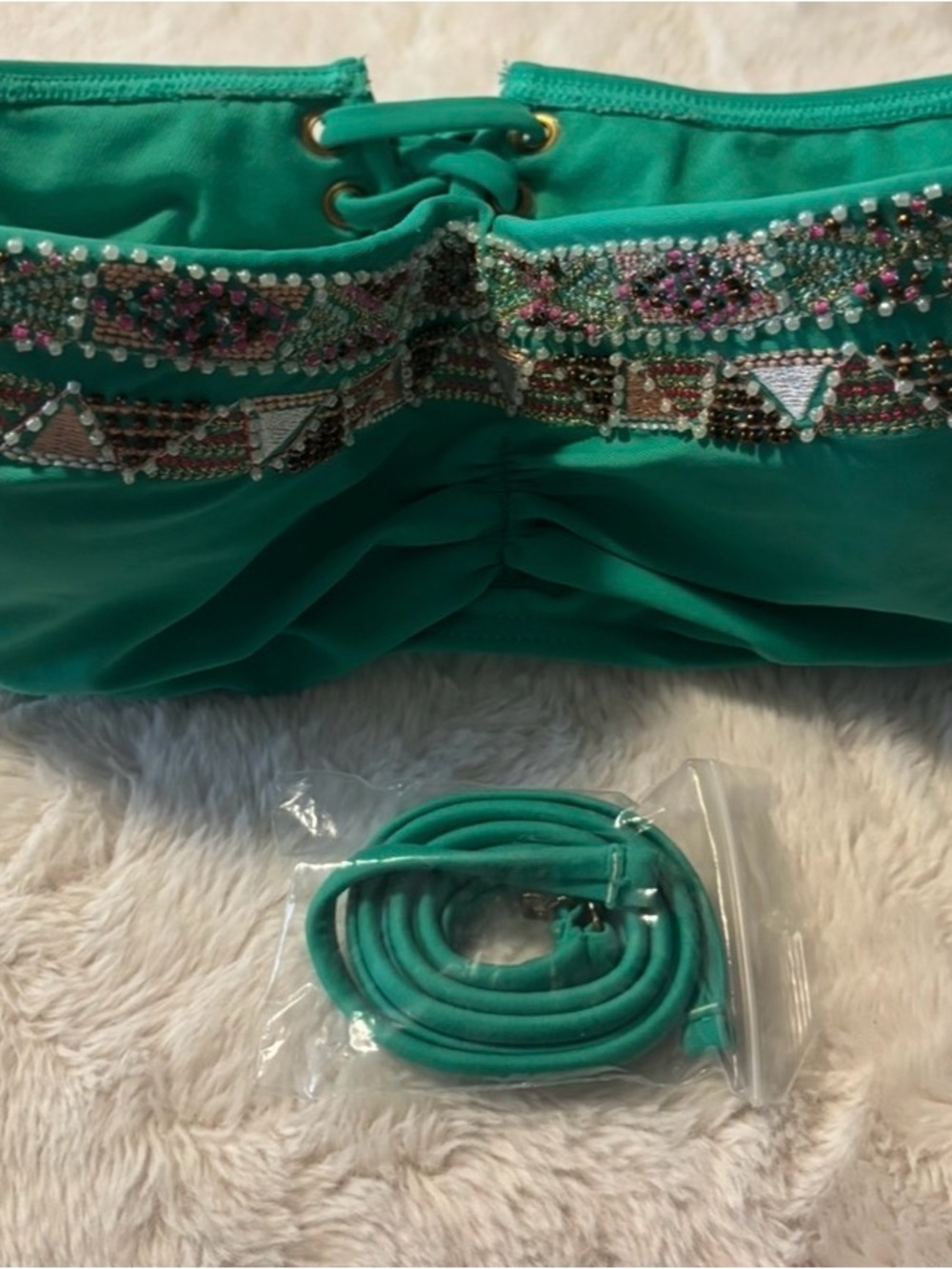 Embellished Teal Push-Up Bikini Top